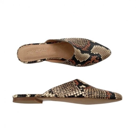 NWT Madewell Leather Snakeskin Embossed Flat Mules Shoes Size 6.5 - Picture 1 of 10
